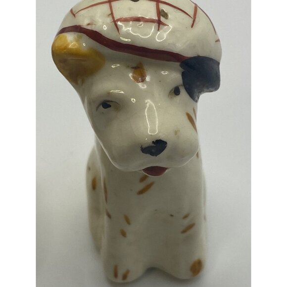 Vintage Ceramic Dog Salt & Pepper Shakers With Plaid Caps occupied Japan - Picture 13 of 13